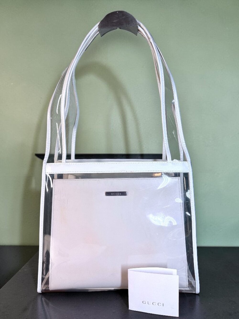 Gucci Vintage PVC Tote Bag & Removable White Leather Top Handle Bag Set with COA